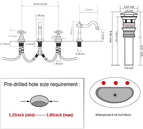 2 Handles 3 Holes Faucet Widespread Bathroom Sink Faucet Antique Brass Basin Tap Mixer Supply Hose Included Matching Metal Pop Up Drain - color: Antique Brass, style: Ceramic Cover