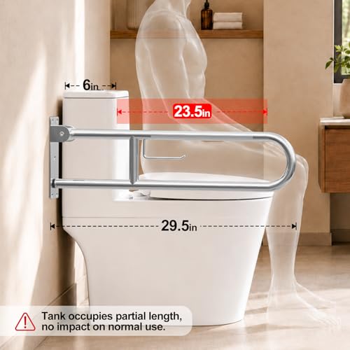 SPECILITE Heavy Duty Toilet Grab Bar 29.5 in, 440 Lbs Load Capacity | Anti-Slip Flip up Handicap Safety Rails for Shower, Wall Mount Support Handrails for Elderly, Disabled, Pregnant