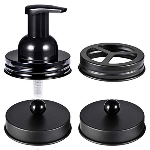 Mason Jar Bathroom Accessories Set(4pcs)- Jars Not Included, Black | Foaming Soap Dispenser, Toothbrush Holder, and Apothecary Storage Jars Lids - Rustic Farmhouse Decor - color: Black, size: 4 Regular Mouth