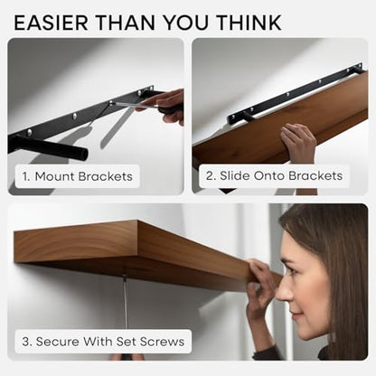 48 inch Walnut Floating Shelf, High End Solid Real Wood Large 48inch Floating Shelves for Wall, Dark Brown 48 inches Long Floating Shelves, Heavy Duty Bracket, 48 X 6.5 X 1.75 inch, Set of 2 - color: American Walnut - Satin Dark Tone, size: 48 inch