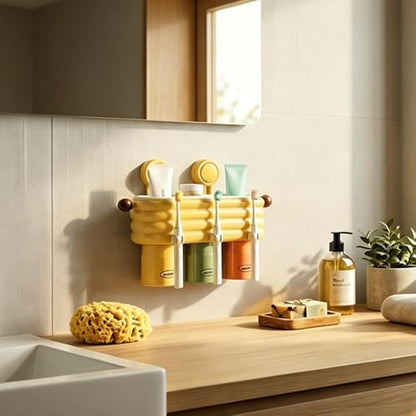 Toothbrush Holder for Bathroom,3 Cups Toothbrush Holder Set Wall Mounted, Ideal Bathroom Accessories Organization (Cream Yellow) - color: Cream Yellow