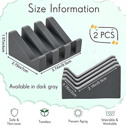 2 Pieces Silicone Soap Dish Self Draining Soap Dish Shower Waterfall Bar Soap Holder Tray with Drain Soap Saver for Kitchen Bathroom Accessories (Dark Grey) - color: Dark Grey