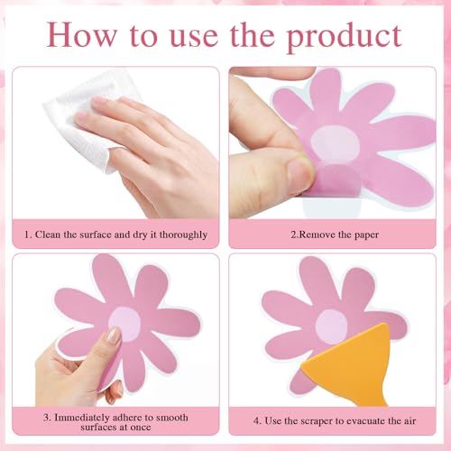 72 PCS Original Non Slip Bathtub Stickers,Flowers Skidproof Shower Sticker with Premium Scraper,Bathtub Non Slip Stickers for Bathroom Decor(Pink,White)