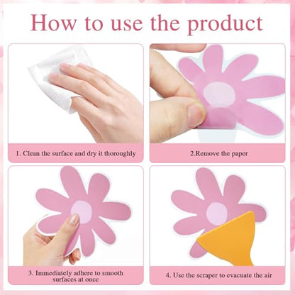 72 PCS Original Non Slip Bathtub Stickers,Flowers Skidproof Shower Sticker with Premium Scraper,Bathtub Non Slip Stickers for Bathroom Decor(Pink,White)