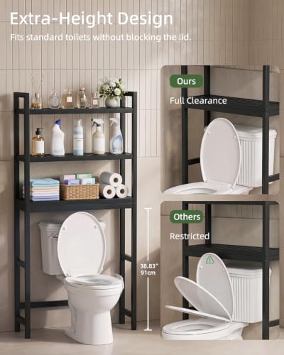 SMIBUY Bathroom Storage Shelf, Bamboo Over-The-Toilet Organizer Rack, Freestanding Toilet Space Saver with 3-Tier Adjustable Shelves (Black) - color: Black
