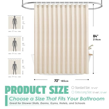 Extra Long Natural Linen Textured Shower Curtain Set with Hooks, Beige Boho Farmhouse Bath Shower Curtains for Bathroom Neutral Cloth, Hotel Luxury, Weighted, 72W x 96L, Cream - color: Cream | With Hooks, size: 72"W x 96"L (Pack of 1)