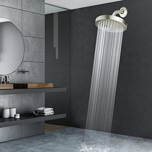 Voolan Shower Arm with Flange and Teflon Tape, Extension Shower Head Arm for Bathroom Fixed Shower Head, Solid Stainless Steel, Wall Mounted (6 Inch,Brushed Nickel) - color: Brushed Nickel, style: 6 Inch