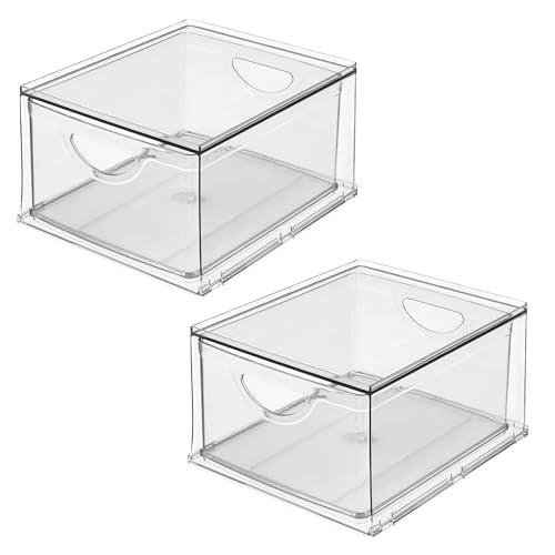 iDesign Stackable Storage Drawer, Set of 2, Clear | For Fridge, Pantry, or Under Sinks, Made in USA - style: Pack of 2
