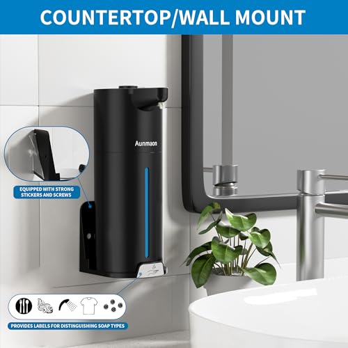 Automatic Soap Dispenser Touchless,15-Level,Kitchen Bath Black | Hands-Free,15-Level Dial Control,Thick & Thin Soap Compatible,Long Battery Life,Easy for Toddlers,Wall Mountable - color: Bright Black