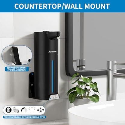 Automatic Soap Dispenser Touchless,15-Level,Kitchen Bath Black | Hands-Free,15-Level Dial Control,Thick & Thin Soap Compatible,Long Battery Life,Easy for Toddlers,Wall Mountable - color: Bright Black