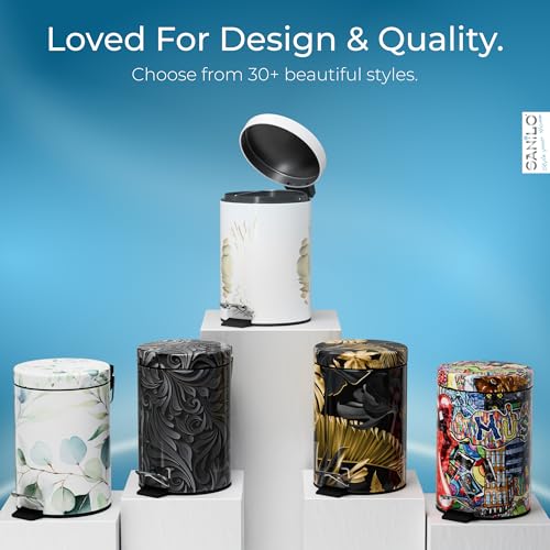 Sanilo Small Bathroom Trash Can with Lid [1.3 Gallon] - Lidded Tiny Trashcan for Garbage - Mini Metal Bin with Soft Closing Mechanism - Bath Room Accessoire Wastebin with Inner Bucket (Balance) - color: Balance
