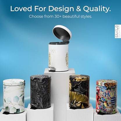 Sanilo Small Bathroom Trash Can with Lid [1.3 Gallon] - Lidded Tiny Trashcan for Garbage - Mini Metal Bin with Soft Closing Mechanism - Bath Room Accessoire Wastebin with Inner Bucket (Balance) - color: Balance