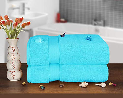 GLAMBURG 700 GSM Premium Oversized Extra Large Cotton 2 Pack Bath Sheet 35x70-100% Combed Cotton - Luxury Hotel & Spa Quality - Durable Ultra Soft Highly Absorbent - Turquoise Blue - color: Turquoise Blue, size: 2 Pack 700 GSM Bathsheet