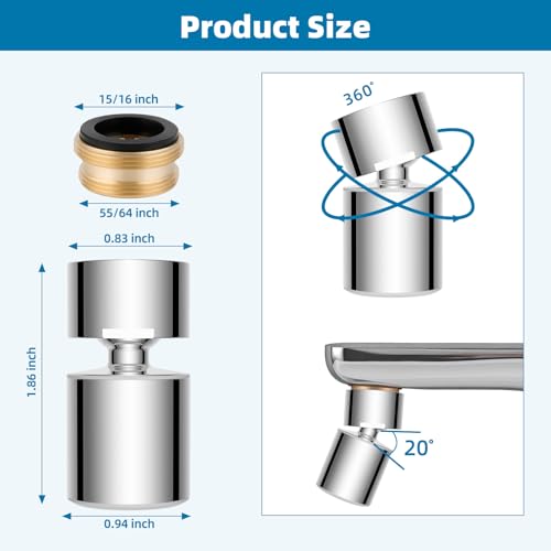 Hibbent NSF/ANSI/CAN 61 & cUPC Certified Faucet Aerator, Chrome | 360° Twist Kitchen Sink Aerator, Dual-function Sink Sprayer Attachment, Faucet Replacement Part 55/64'' Female Thread - color: Chrome, style: Classic 360 Degree Faucet Aerator