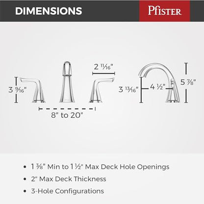 Pfister Willa 3 Hole Widespread Bathroom Sink Faucet with 2 Handles Polished Chrome Finish Push & Seal Drain TiteSeal Technology NSF Certified Vanity Faucet LF049MALCC - color: Polished Chrome, size: 1 Pack
