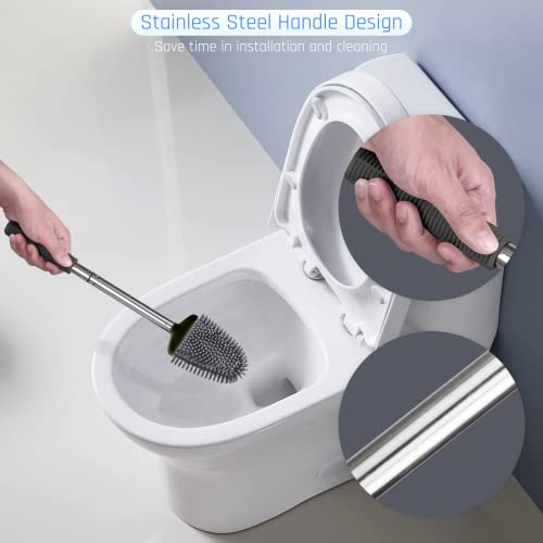 Silicone Toilet Brush, Ventilation Slots Base Holder 1 Pack, Black | Flexible Bristles Flat Head for Rim, Hair Tangle-Free, Easy to Clean, Compact Design, Rustproof Handle, for Toilet/Sink/Tub - color: Black-1pcs