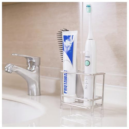 Stainless Steel Electric Toothbrush and Toothpaste Holder for Bathrooms | Toothbrush Holders for Countertop, Bathroom Accessories for Razor, Comb's Storage - Two Slots, Silver - size: Small