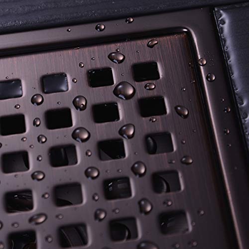 6 inch Stainless Steel Square Shower Floor Drain with Threaded Adapter, Removable Cover Grid Grate, Brushed Bronze Finished - color: Brushed Bronze