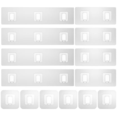 14 Pack Shower Caddy Adhesive Replacement, Waterproof Shower Shelf Adhesive Strips, Strong Adhesive Flat Hooks for Bathroom Storage Shelves and Kitchen Racks No Drilling, Clear - color: Transparent-14 Pack