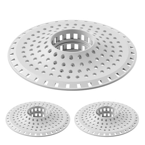 Aluvor Bathtub Drain Hair Catcher,Silicone Tub Hair Catcher Drain Protector | Collapsible Shower Hair Drain Catcher Strainer for 1.48'' to 1.76'' Flat Regular Drains, 3PCS/Grayish-White - color: A-grayish-white