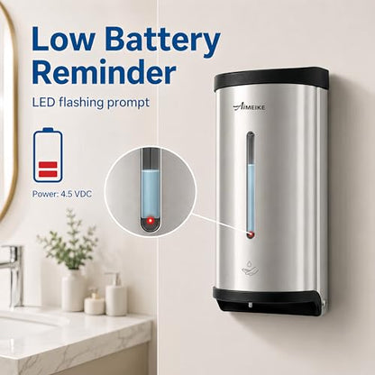 Automatic Wall-Mount Soap Dispenser, 800 mL Stainless Steel | Touchless 800 mL wall dispenser with viewing window, keyed lock and low-liquid indicator; requires 6 AA batteries. - color: 2000 Silver