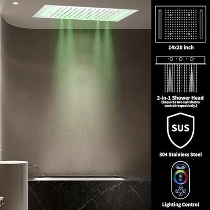 Bathroom Shower System,4 Functions Digital Temperature Display Diverter Valve,Ceiling 14x20" 2-Function Shower Head and 8 inch Wall Mounted Shower Head Combo,Handheld Shower Chrome - color: Chrome