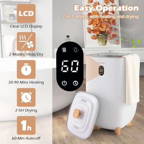 COSTWAY Large Towel Warmer for Bathroom, 35L Towel Heater & Dryer Combo with Fragrant Disc Holder, Blanket Warmer with Timer, Auto Shut Off, Fits 4 Oversized 45" x 70" Towels, Bathrobes & PJ's - size: 35L