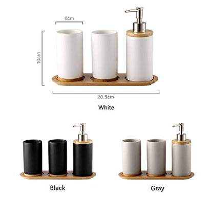 4-Piece Gray Ceramic Bathroom Accessories Set Includes Lotion Soap Dispenser Pump, Toothbrush Holder, Tumblers and Bamboo Tray, Modern Bathroom Accessories Set Complete - style: Gray