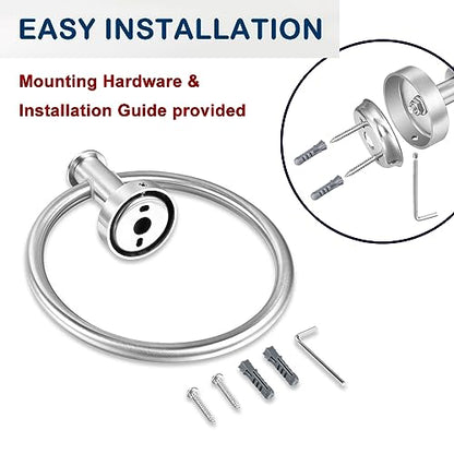 Round Towel Ring Brushed Nickel, SUS304 Stainless Steel Hand Towel Holder Wall Mounted for Bathroom