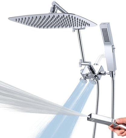 All Metal 12 Inch Shower Head with Body Spray Jets and Handheld (Chrome) | All Metal Construction, Equipped with Body Spray Jets, 14 Inch Adjustable Extension Arm,Power Wash Function Hand Shower - color: Chrome