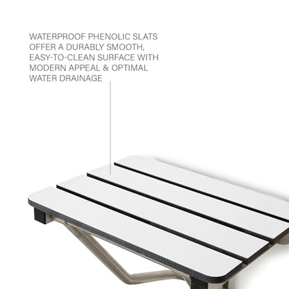 18" x 15" Phenolic White 3” Slats Folding Wall Mount Shower Seat Bench, ADA Compliant - color: White, size: 18"