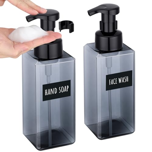 Segbeauty Empty Foam Bottle for Kitchen 22oz, 2pcs Plastic Foaming Soap Dispenser Bathroom, 650ml Gray Square Foam Pump Bottle with Label Stickers, Refillable Foaming Hand Soap Dispenser Large - color: Gray, style: 2pcs 22oz