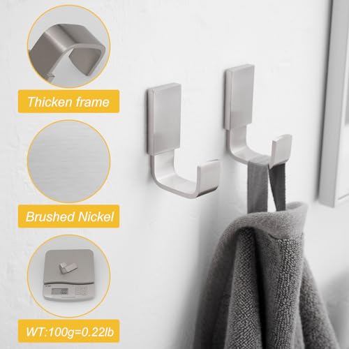 Brass Towel Hook, Bath Robe Coat Clothes Hook, Brushed Nickel 4 Pack | Wall Mounted with Screws for Bathroom, Kitchen, Hotel, Garage, Laundry, Square Coat and Hat Hooks, Rustproof & High Quality - color: Brushed Nickel, size: 4 Pack