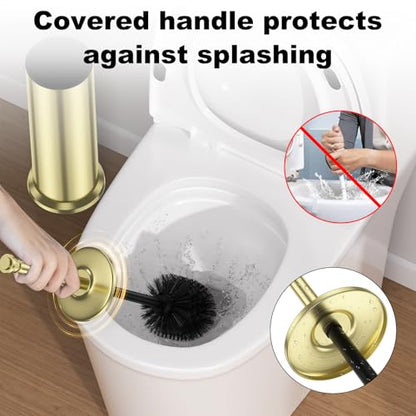 Gold Toilet Brush and Holder，Long Handled Gold Toilet Brush for Bathroom，Stainless Steel Heavy Duty Toilet Bowl Brush,Removable Inner Bowl,Deep Cleaning Dense Bristles Cleaner Brush -Space Saving - color: Gold