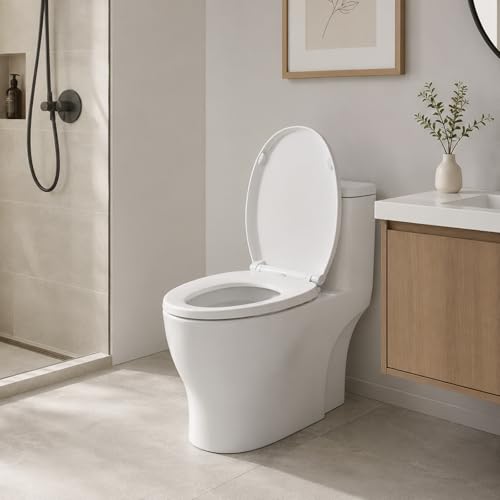 KHE Round Toilet Seat 16.5 Inch, Soft Close, White | Quick Release, Easy Cleaning, Non-Slip Bumpers, Durable PP - size: Round 16.5''