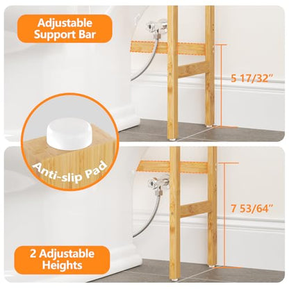 AMBIRD Over The Toilet Storage, 3-Tier Bathroom Organizer Over Toilet with Sturdy Bamboo Solid Shelves, Non-Slip Pads and 3 Hooks, Multifunctional Behind Toilet Shelf Rack, Space Saver (Original)