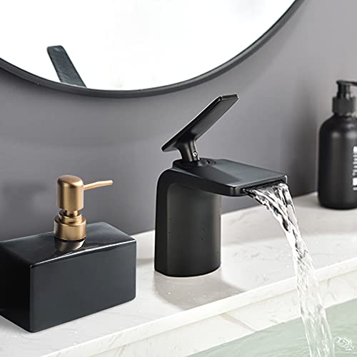 Modern Soap Dispenser with Gold Pump, Rectangle Soap Dispenser(Black) | 13.5 oz Ceramic Lotion Dispenser, Refillable Dish Soap Dispenser - color: Black