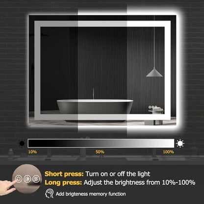 Hivone 40"X30" LED Bathroom Mirror with Lights, Anti-Fog, Dimmable, Backlit + Front Lit, Smart Bathroom Vanity Mirror, Memory Function, Shatterproof, Tempered Glass (Horizontal/Vertical) - size: 40"L x 30"W