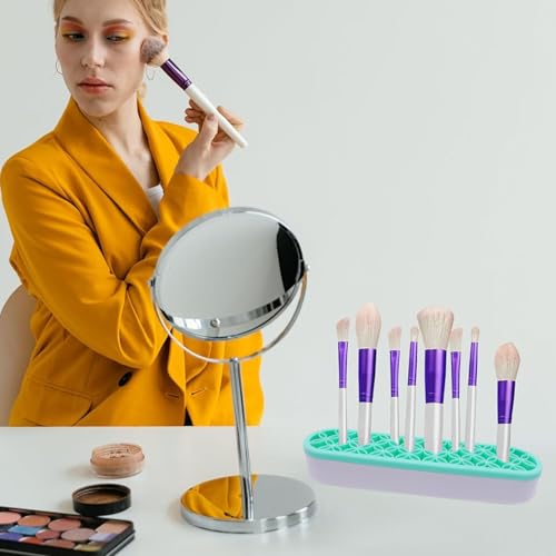 1Pcs Makeup Brushes Holder Silicone Make Up Brush Holder Stand Makeup Vanity Brush Holders for Painting Pen Brushes Nail Clippers Drill Pens Ruler Sewing Craft Tools (Green) - color: Green