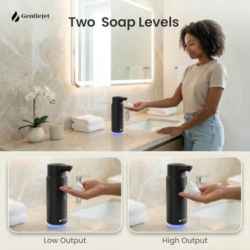 GentleJet CrystalJet Automatic Foam Soap Dispenser Stainless Steel, Touchless Sensor, USB-C Rechargeable, Waterproof, Modern Bathroom & Kitchen Sink, 300 ml - color: Black