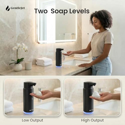 GentleJet CrystalJet Automatic Foam Soap Dispenser Stainless Steel, Touchless Sensor, USB-C Rechargeable, Waterproof, Modern Bathroom & Kitchen Sink, 300 ml - color: Black