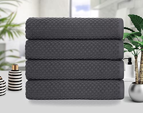 COTTON CRAFT Euro Spa Waffle Weave Bath Towels - Set of 4 Grey Towels | Pure 100% Ringspun Cotton Oversized Luxurious Towel Set - Soft Plush Super Absorbent Low Lint Quick Dry - 30 x 56 inches - color: Grey, size: 4 Pack Bath Towel