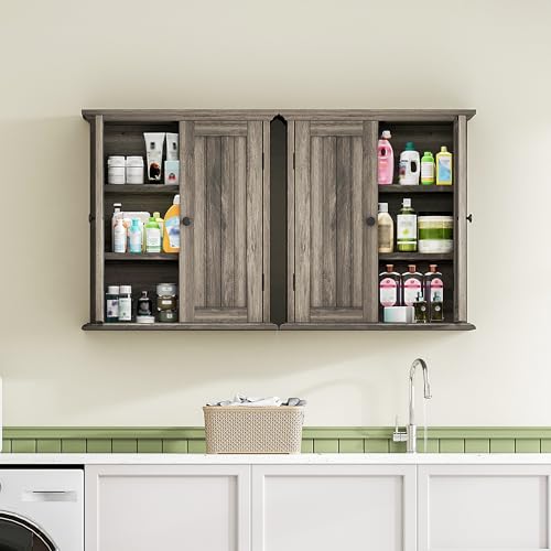 ChooChoo Bathroom Wall Cabinet with 2 Doors, Over The Toilet, Farmhouse | 8.8"D x 21.1"W x 24"H, Medicine Cabinet, Adjustable Shelves, Cupboard, Retro Grey - color: Retro Grey, size: 8.8"D x 21.1"W x 24"H