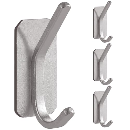Paoli Heavy Duty Adhesive Wall Hooks, 30 lb Max Load Waterproof Hooks for Bathroom Towels Coats Bags, No Drill Damage-Free for Renters Apartment Dorm, Matte Silver, 4 Pack - color: Silver