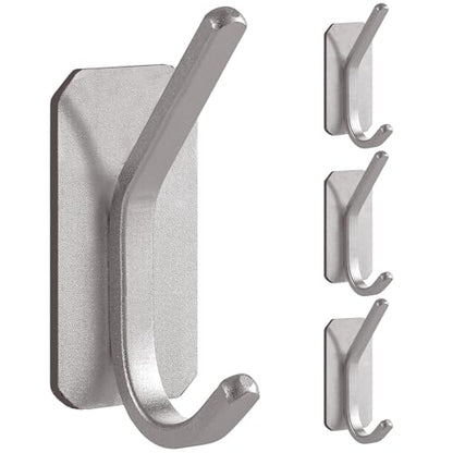 Paoli Heavy Duty Adhesive Wall Hooks, 30 lb Max Load Waterproof Hooks for Bathroom Towels Coats Bags, No Drill Damage-Free for Renters Apartment Dorm, Matte Silver, 4 Pack - color: Silver