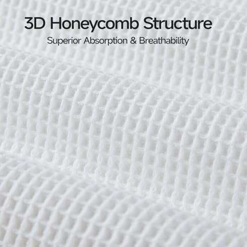 ecolook 6-Piece Waffle Weave Towel Set, 100% Cotton, Lightweight, Absorbent & Quick-Drying, 2 Bath Towels (31×63 in), 2 Hand Towels, 2 Washcloths, Lint-Free for Bathroom, Pool, Gym, Travel - White - color: White