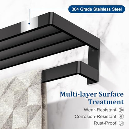 Matte Black Towel Rack 23.6-inch Towel Bar Double Towel Holder Stainless Steel Bathroom Hardware Accessories Set - color: Matte Black, size: 23.6inch