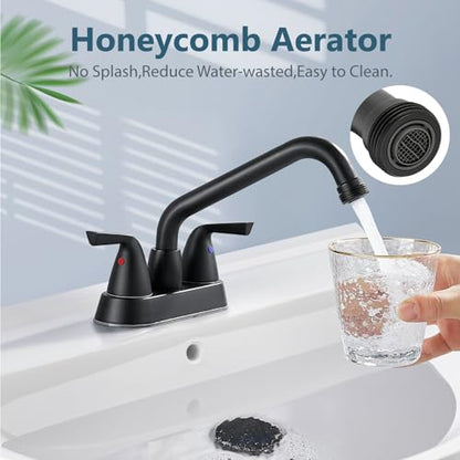 Aolemi Utility Laundry Sink Faucet,3/4" NPT Threaded End,Matte Black | 4-Inch Centerset Laundry Faucet For 2-3 Hole Utility Sinks,With 2 Handles,Swivel Stainless Steel Spout and Supply Lines - color: Matte Black