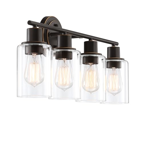 4-Light Oil Rubbed Bronze Bathroom Lighting Fixtures Over Mirror 4-Light Bathroom Vanity Light Oil Rubbed Bronze Vanity Wall Sconce Over Sink - color: Oil-Rubbed Bronze, size: 4-Light