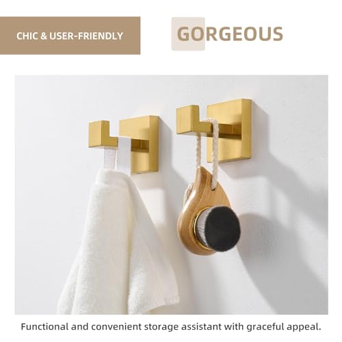 Angle Simple Bathroom Towel Hook Brushed Dark Gold, Square Robe Hook 2 Pack | SUS304 Stainless Steel, Robe Coat Clothes Holder for Kitchen Laundry Garage, Screw Wall Mount - color: Brushed Dark Gold, size: 2 Pack